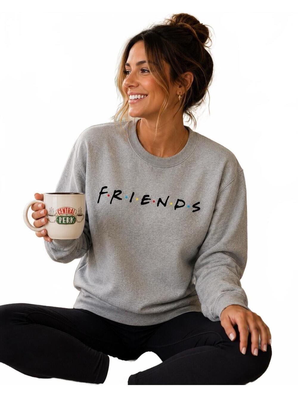 Friends TV Show Womens Sweatshirt Small Gray Logo Crewneck Fleece Official